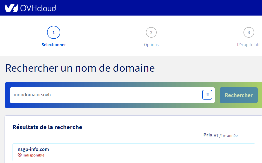 NSGP Info - NDD exemple recherche sur OVH